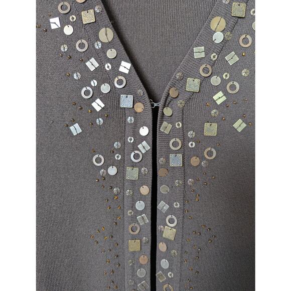 Chico's Metal Bead Detail Brown Knit Open Cardigan Women Size 3 XL Office Artsy - Picture 5 of 9